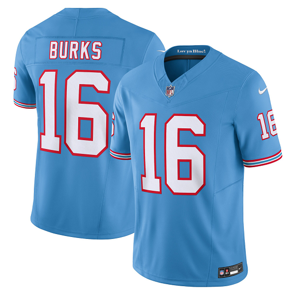 Men's Tennessee Titans #16 Treylon Burks Nike Light Blue Oilers Throwback Vapor F.U.S.E. Limited Jersey