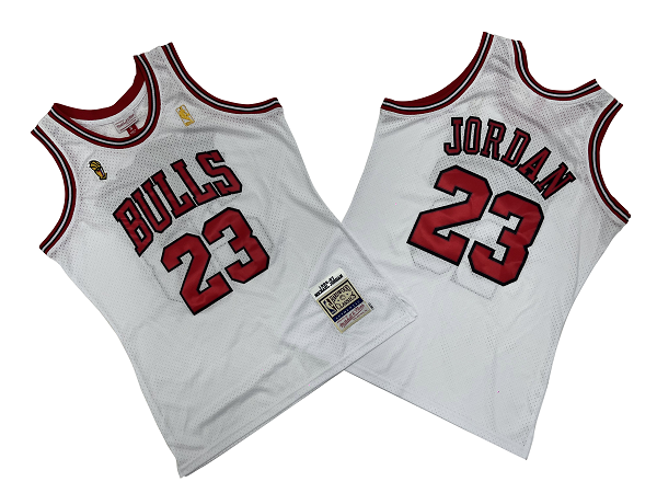 Men's Chicago Bulls #23 Michael Jordan Premium 1996-97 Mitchell and Ness Finals White NBA Jersey