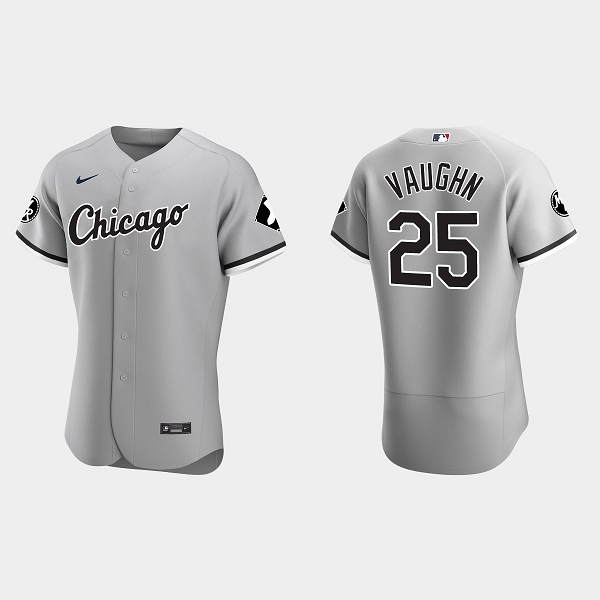 Men's #25 Andrew Vaughn Chicago White Sox MR Patch Gray Flex Base Jersey