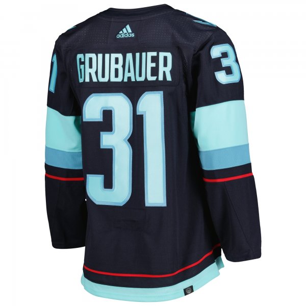 Men's Seattle Kraken Philipp Grubauer adidas Deep Sea Blue Home Primegreen Pro Player Jersey