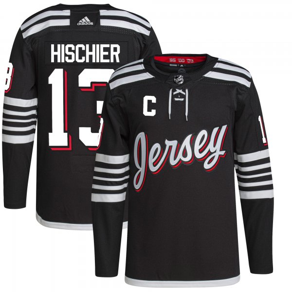 Men's New Jersey Devils Nico Hischier adidas Black Alternate Primegreen Player Jersey