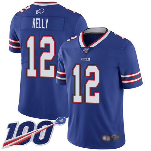 Buffalo Bills #12 Jim Kelly Royal Blue Team Color Youth Stitched NFL 100th Season Vapor Limited Jersey