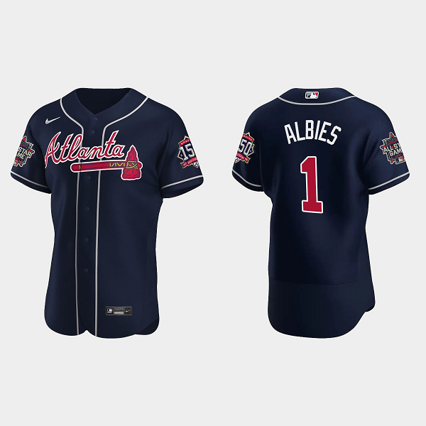 Men's Atlanta Braves #1 Ozzie Albies Navy Team 2021 MLB All-Star Jersey