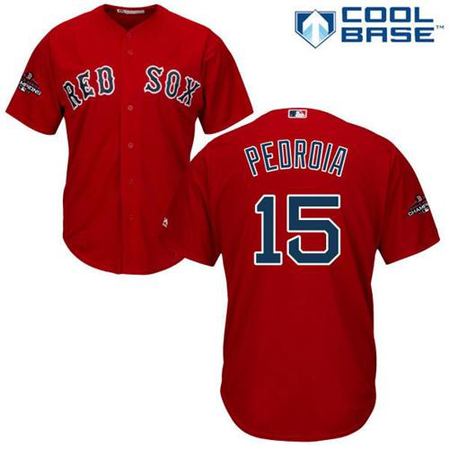 Boston Red Sox #15 Dustin Pedroia Red New Cool Base 2018 World Series Champions Stitched MLB Jersey