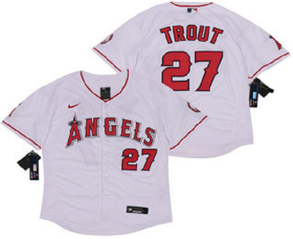 Men's Los Angeles Angels #27 Mike Trout White Stitched MLB Flex Base Nike Jersey