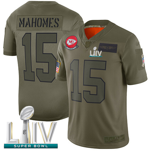 Kansas City Chiefs #15 Patrick Mahomes Camo Super Bowl LIV Bound Youth Stitched NFL Limited 2019 Salute to Service Jersey