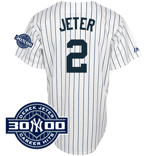 New York Yankees #2 Derek Jeter White With W/3000 Hits Patch(Have Name On Back) Stitched MLB Jersey