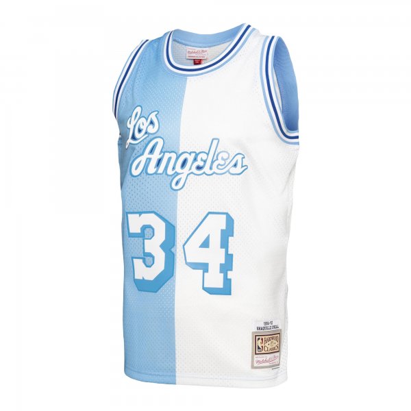 Men's Los Angeles Lakers Shaquille O'Neal Mitchell & Ness Powder Blue/White Big & Tall Hardwood Classics 1996/97 Split Swingman Jersey