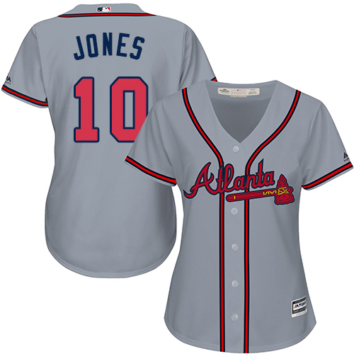 Atlanta Braves #10 Chipper Jones Grey Road Women's Stitched MLB Jersey