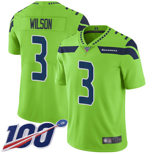 Men's Seattle Seahawks #3 Russell Wilson Limited Green Jersey Rush Vapor Untouchable NFL100th Season Jersey