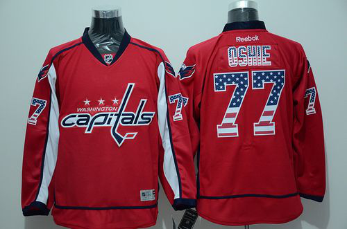 Washington Capitals #77 T.J Oshie Red USA Flag Fashion Stitched NHL Jersey