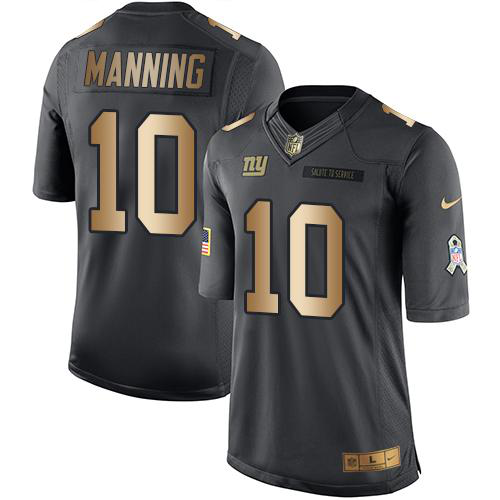 Nike New York Giants #10 Eli Manning Black Men's Stitched NFL Limited Gold Salute To Service Jersey