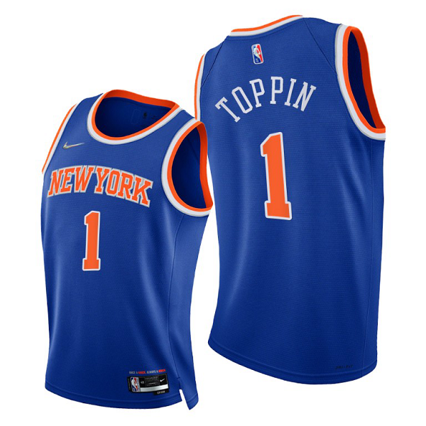 Men's New York Knicks #1 Obi Toppin 2021-22 75th Diamond Anniversary Blue Icon Edition NBA Jersey