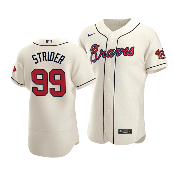 Youth Atlanta Braves #99 Spencer Strider Cream Flex Base Alternate Jersey