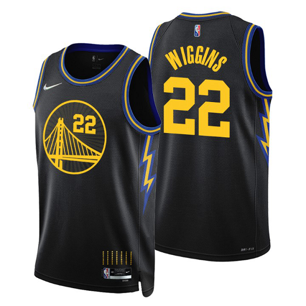 Golden State Warriors #22 Andrew Wiggins 2021-22 City Edition Black celebrateing NBA 75th Jersey