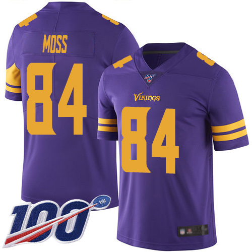 Men's Minnesota Vikings #84 Randy Moss Purple Stitched NFL Limited Rush 100th Season Jersey