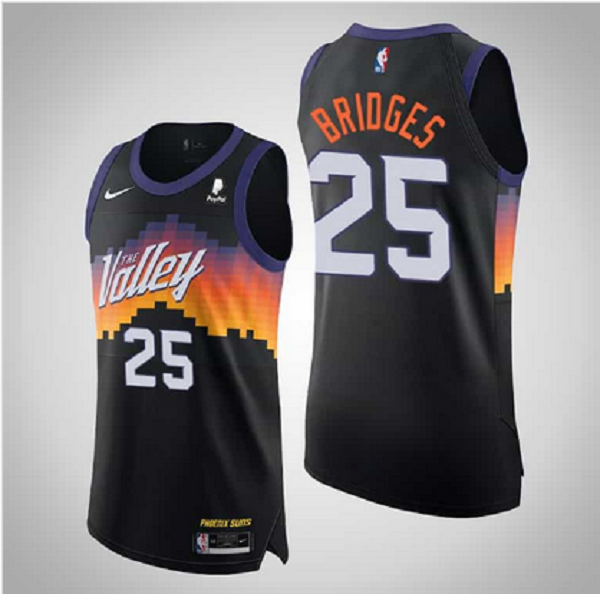 Men's Phoenix Suns #25 Mikal Bridges Black NBA 2020-21 The Valley City Edition Jersey