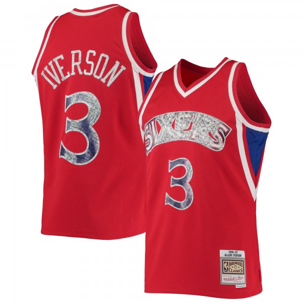 Men's Philadelphia 76ers Allen Iverson Mitchell & Ness Red 1996/97 Hardwood Classics NBA 75th Anniversary Diamond Swingman Jersey