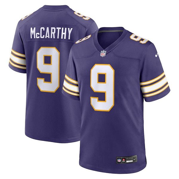 Men's Minnesota Vikings #9 J.J. McCarthy Nike Purple 2nd Alternate 2024 NFL Draft First Round Pick Player Limited Jersey