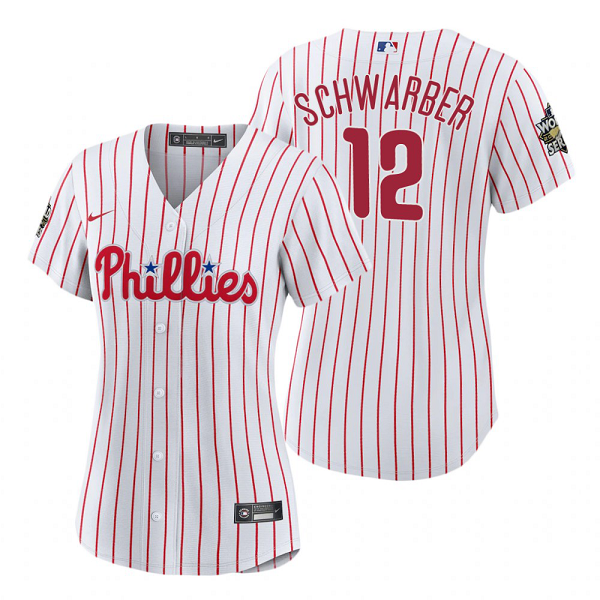 Women's Philadelphia Phillies Kyle Schwarber White 2022 World Series Cool Base Jersey