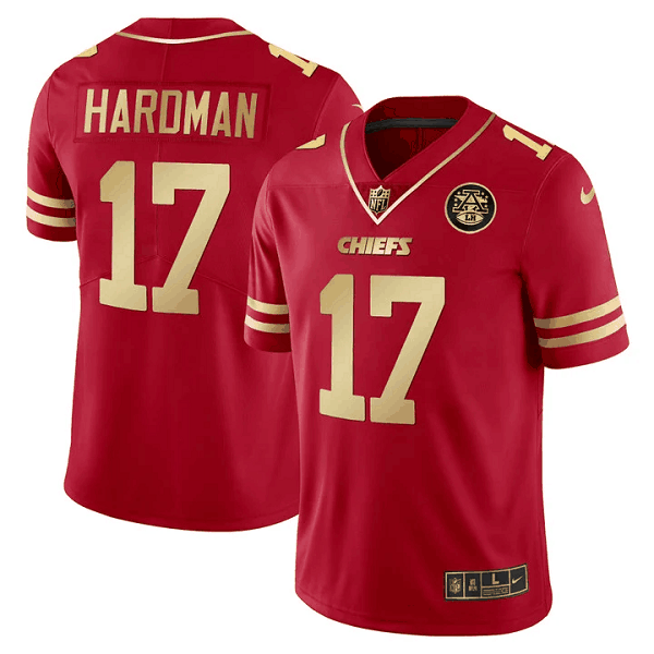 Men's Kansas City Chiefs #17 Mecole Hardman Vapor Black Red Gold Limited All Stitched Jersey