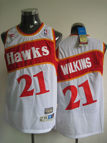 Men's Atlanta Hawks #21 Dominique Wilkins White Stitched Throwback NBA Jersey