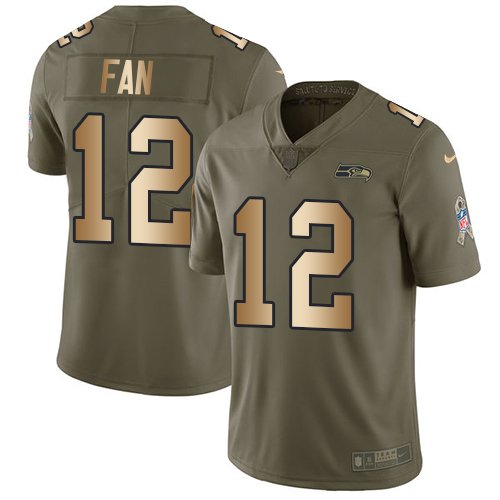 Nike Seattle Seahawks #12 Fan Olive/Gold Men's Stitched NFL Limited 2017 Salute To Service Jersey