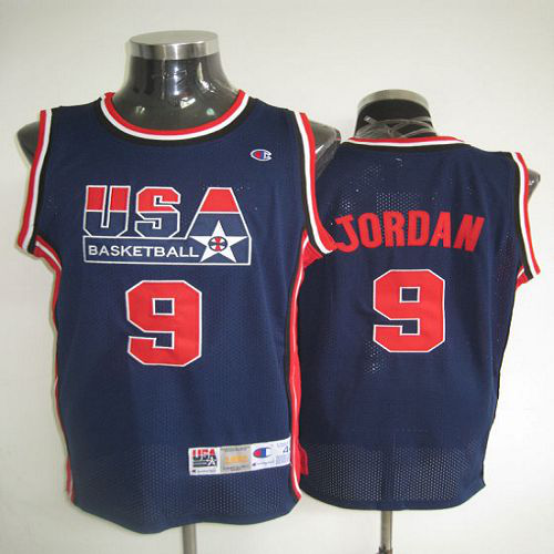 Dream Men's Team USA Olympic 9# Michael Jordan Dark Blue With Red Number Stitched NBA Jersey