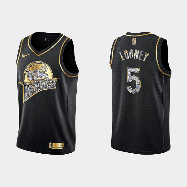 Men's Golden State Warriors 2022 NBA Playoffs Kevon Looney #5 Diamond Edition Retro Logo Black Jersey