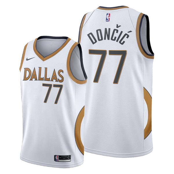 Dallas Mavericks #77 Luka Doncic White 2020-21 City Edition Gold silver logo Men's Jersey