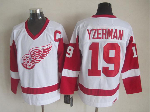 Men's Detroit Red Wings #19 Yzerman White Throwback NHL Jersey