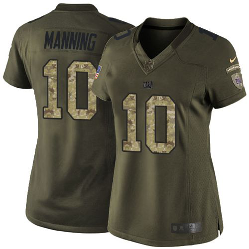 Nike New York Giants #10 Eli Manning Green Women's Stitched NFL Limited Salute to Service Jersey