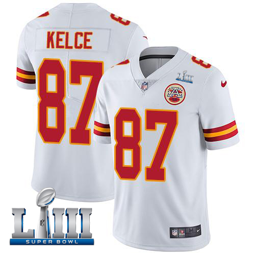 Nike Kansas City Chiefs #87 Travis Kelce White Men's Stitched NFL Vapor Untouchable Limited Super Bowl LIII Jersey