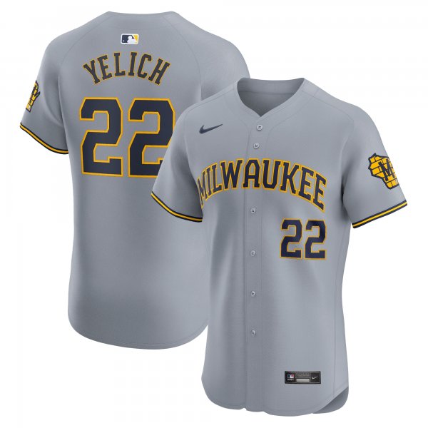 Men's Milwaukee Brewers Christian Yelich Nike Gray Road Elite Player Jersey