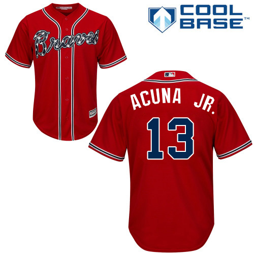 Atlanta Braves #13 Ronald Acuna Jr. Red Cool Base Stitched Youth MLB Jersey