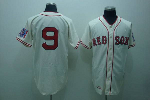 Mitchell And Ness Boston Red Sox #9 Ted Williams Stitched Cream Throwback MLB Jersey