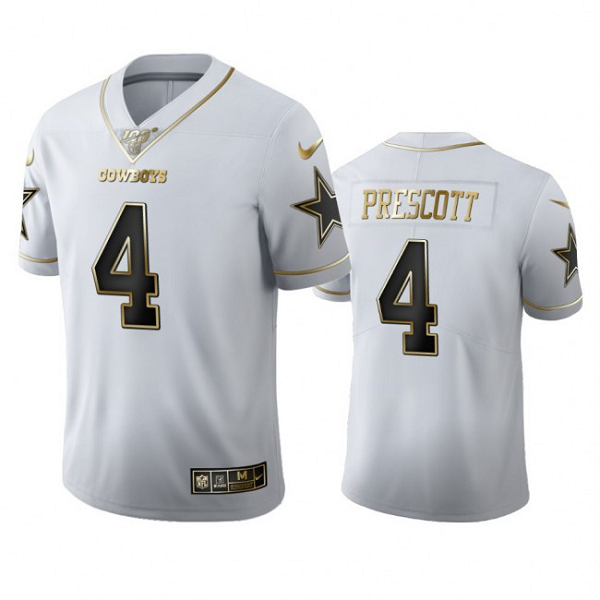 Dallas Cowboys #4 Dak Prescott Men's Nike White Golden Edition Vapor Limited NFL 100 Jersey