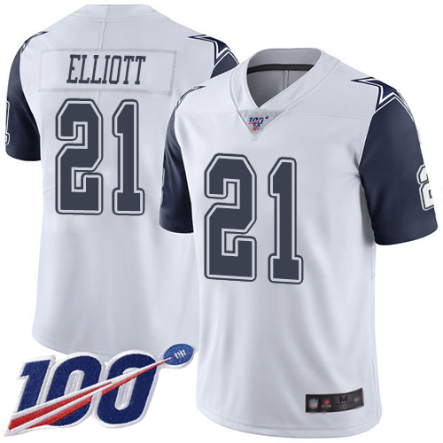 Dallas Cowboys #21 Ezekiel Elliott White Youth Stitched NFL Limited Rush 100th Season Jersey