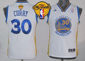 Revolution 30 Golden State Warriors #30 Stephen Curry White The Finals Patch Stitched Youth NBA Jersey