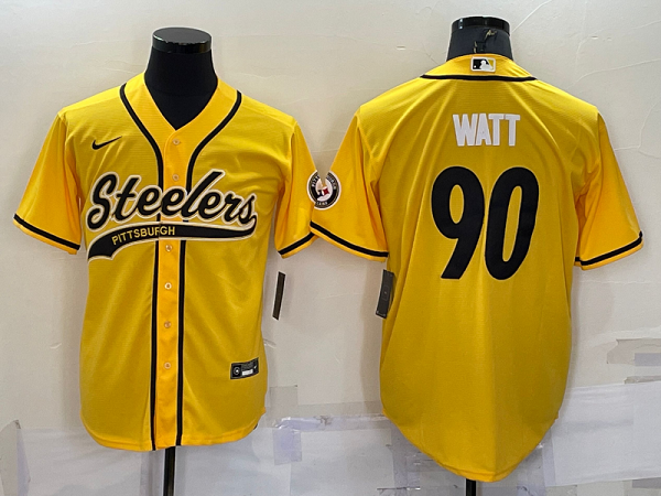 Men's Pittsburgh Steelers #90 T. J. Watt Yellow Stitched Baseball Cool Base Jersey