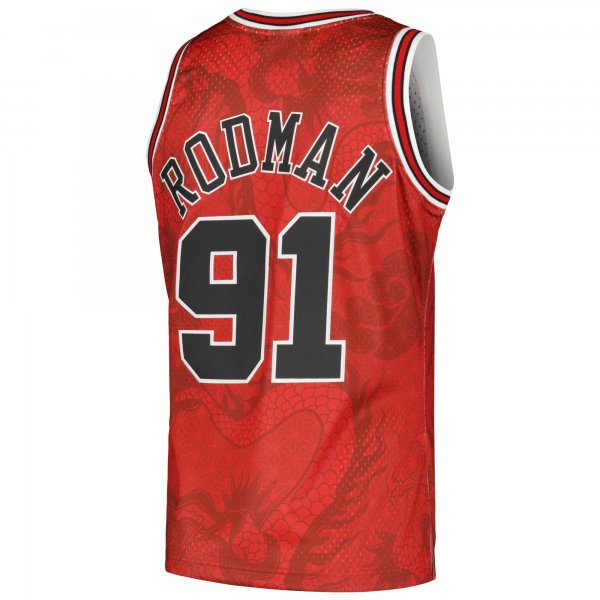 Men's Chicago Bulls Dennis Rodman Mitchell & Ness Red 1997/98 Hardwood Classics Asian Heritage 6.0 Swingman Throwback Player Jersey