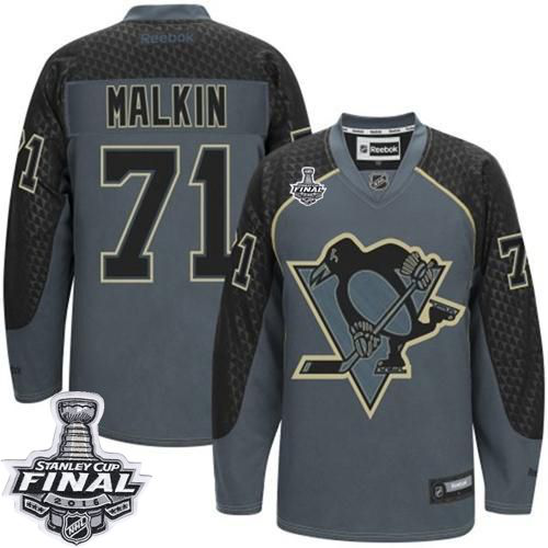 Pittsburgh Penguins #71 Evgeni Malkin Charcoal Cross Check Fashion 2016 Stanley Cup Final Patch Stitched NHL Jersey