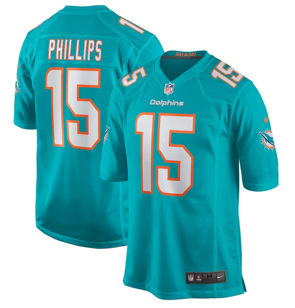 Men's Nike Miami Dolphins #15 Jaelan Phillips Aqua 2021 NFL Draft First Round Pick Game Jersey