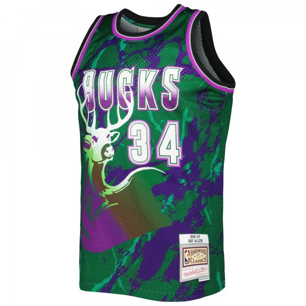 Men's Milwaukee Bucks Ray Allen Mitchell & Ness Green 1996/97 Hardwood Classics Marble Swingman Jersey