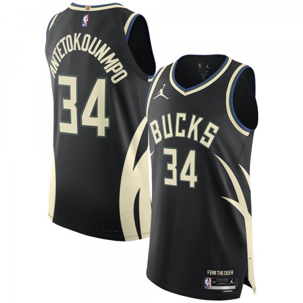 Men's Milwaukee Bucks Giannis Antetokounmpo Jordan Brand Black Player Jersey - Statement Edition