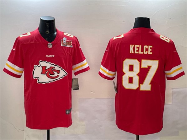 Youth Kansas City Chiefs #87 Travis Kelce Red Super Bowl LIX Team Big Logo Vapor Limited Stitched Jersey