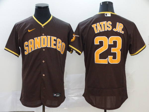 Men's San Diego Padres #23 Fernando Tatis Jr. Brown Pinstripe Stitched MLB Flex Base Nike Jersey