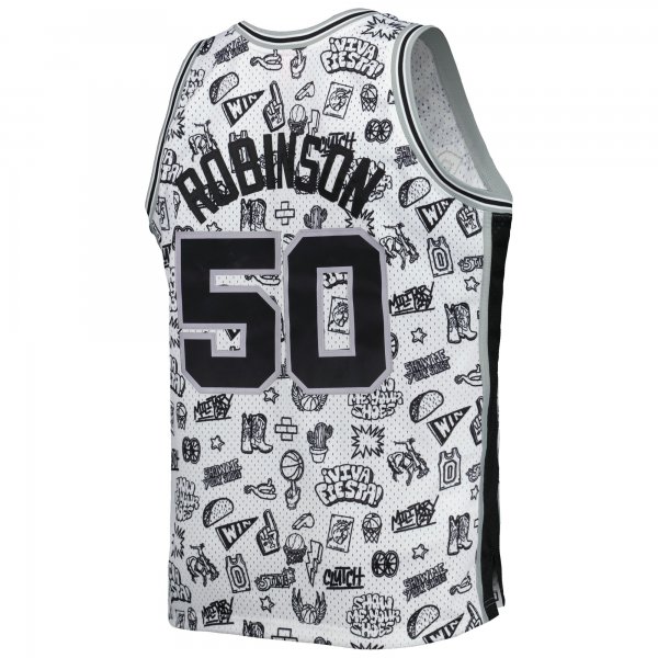 Men's San Antonio Spurs David Robinson Mitchell & Ness White 1998/99 Hardwood Classics Doodle Swingman Player Jersey