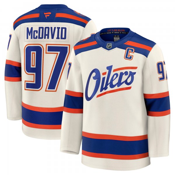 Men's Edmonton Oilers #97 Connor McDavid Light Beige Alternate Premium Jersey