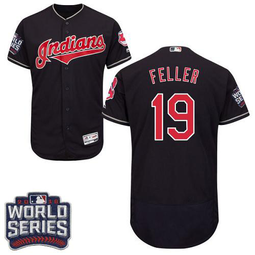 Cleveland Indians #19 Bob Feller Navy Blue Flexbase Collection 2016 World Series Bound Stitched MLB Jersey